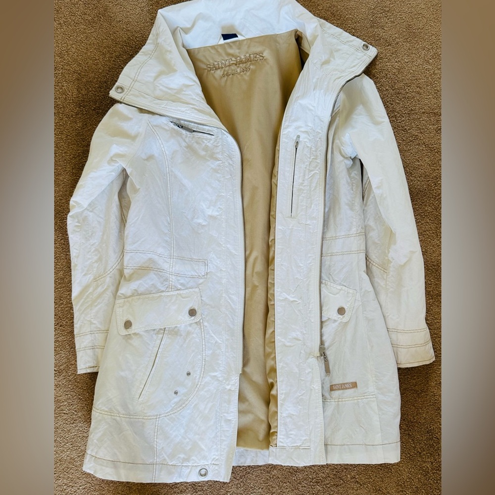 Saint James woman’s white tan lining waterproof rain coat US 10